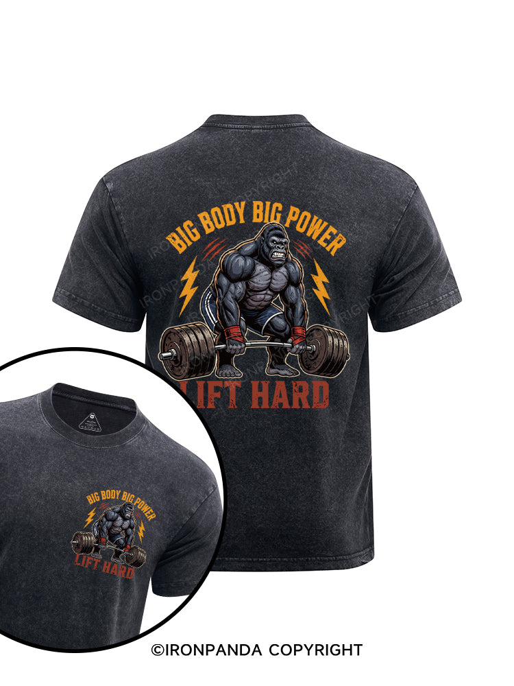 BIG BODY BIG POWER Printed Washed Gym Shirt