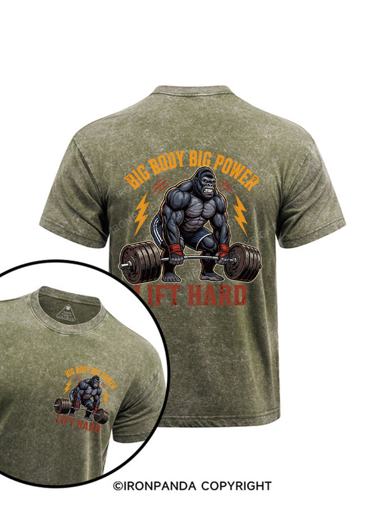 BIG BODY BIG POWER Printed Washed Gym Shirt