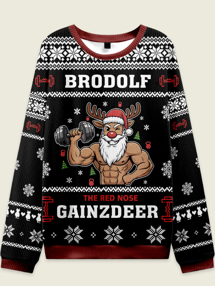 BRODOLF THE RED NOSE GAINZDEER Fitness Theme Ugly Sweater