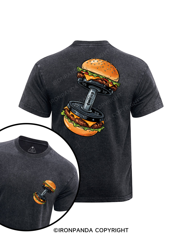 Burger Gains printed Washed Gym Shirt