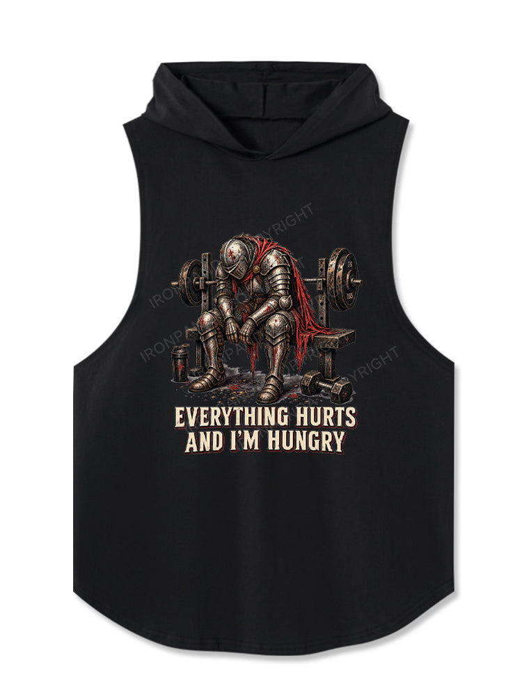Everything Hurts And Im Hungry Funny Gym Knight Hooded Tank