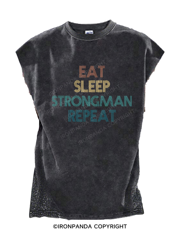 Eat Sleep Strongman Repeat Cut Off Tank