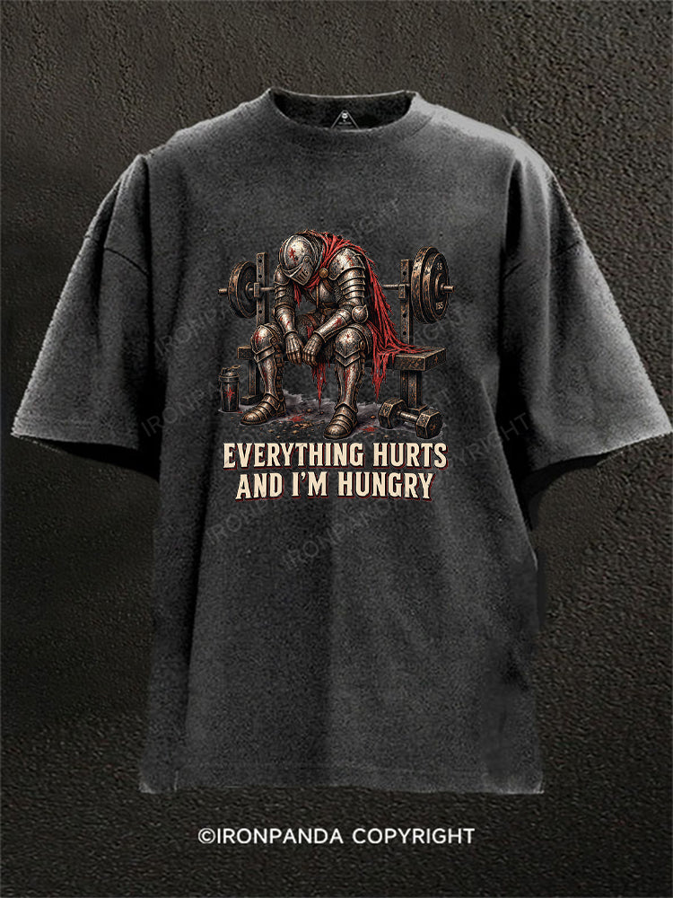 Everything Hurts And Im Hungry Funny Gym Knight Washed Gym Shirt