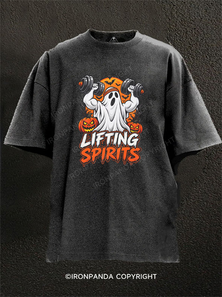 Lifting Spirits Ghost Weightlifting Washed Gym Shirt
