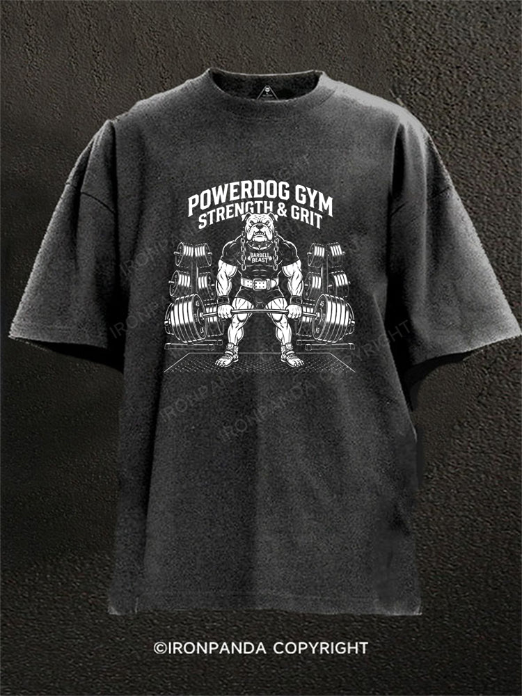 Powerdog Gym Strength and Grit Bulldog Lifting Washed Gym Shirt