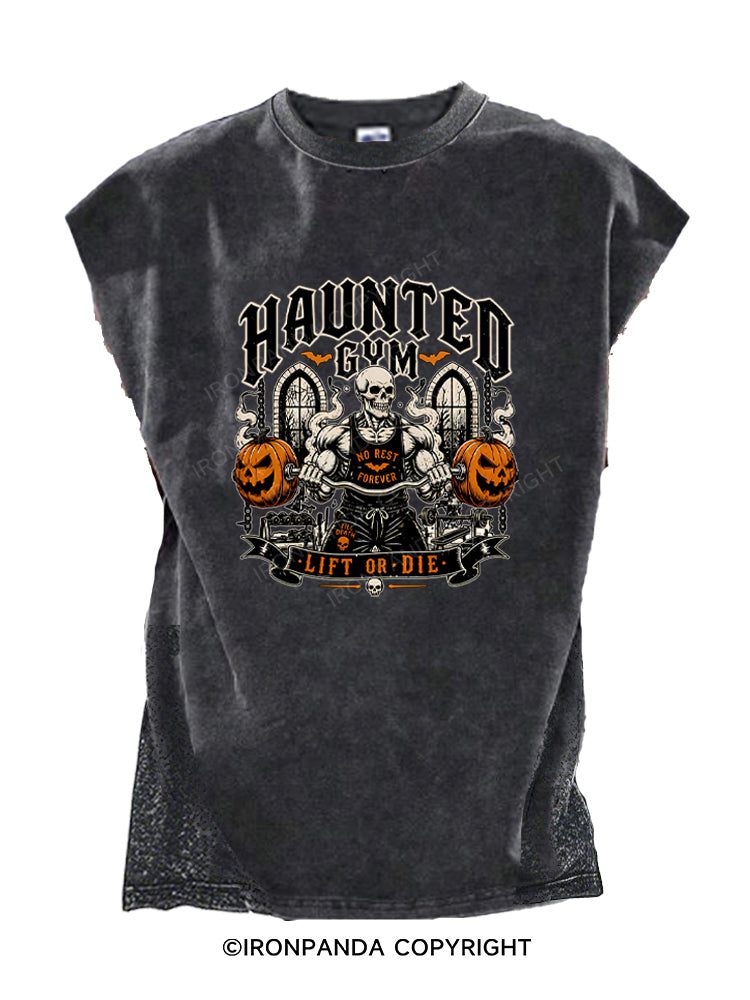 Haunted Gym Halloween Workout Skeleton Pumpkins Cut Off Tank