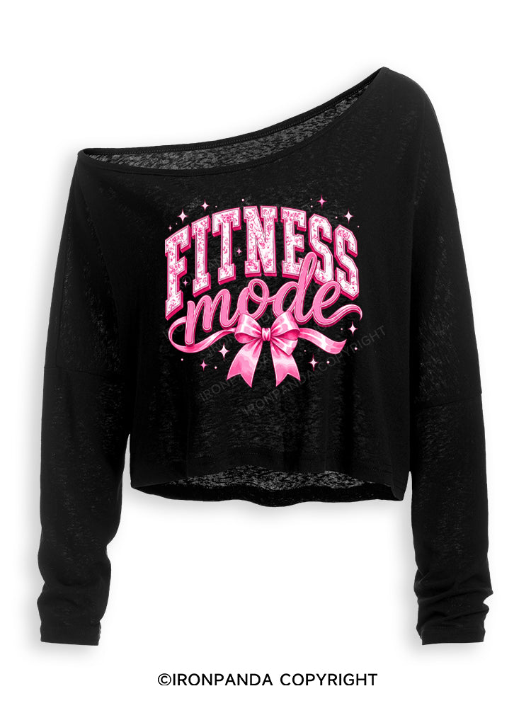 FITNESS MODE PINK GYM Off Shoulder Long Sleeve Crop Top