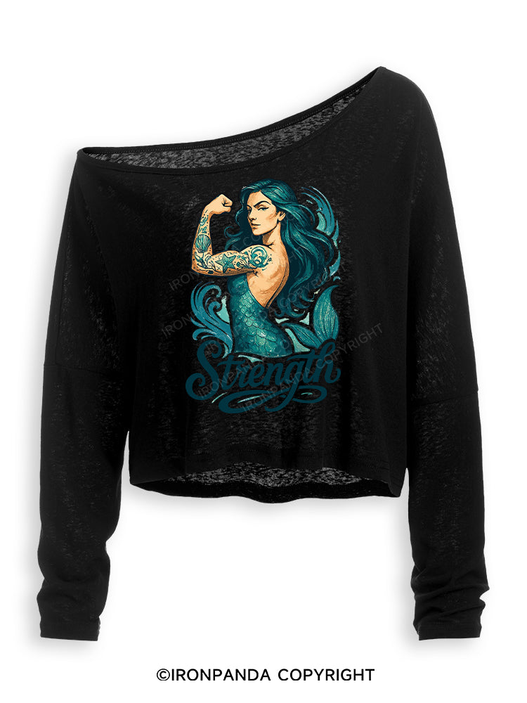 STRENGTH MUSCLE MERMAID Off Shoulder Long Sleeve Crop Top