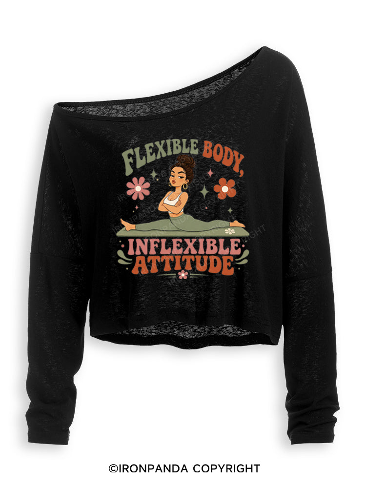 FLEXIBLE BODY, INFLEXIBLE ATTITUDE Off Shoulder Long Sleeve Crop Top