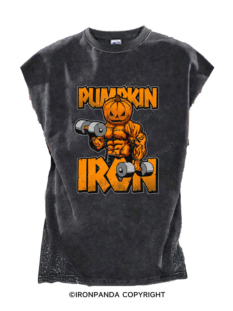 Halloween Workout Pumpkin Iron Cut Off Tank