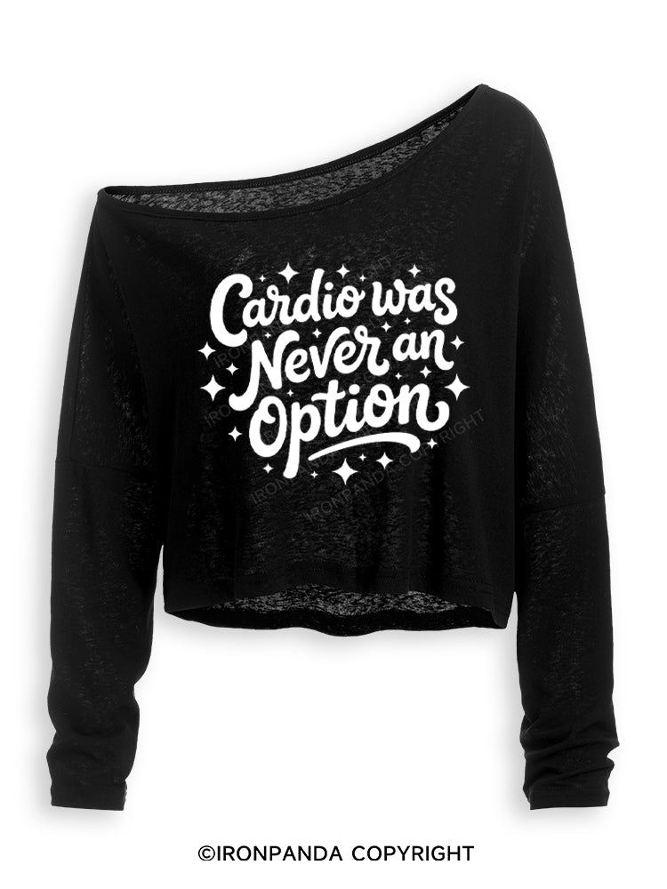 Cardio Was Never an Option Off Shoulder Long Sleeve Crop Top