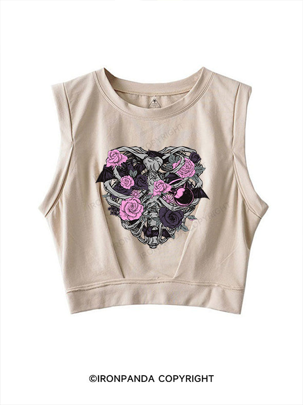 Blooms and Bones SLEEVELESS CROP TOPS