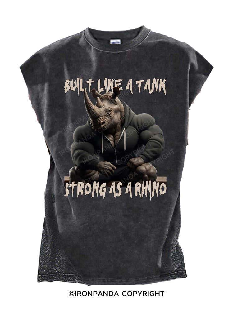 Built Like a Tank, Strong as a Rhino Back Printed Cut Off Tank