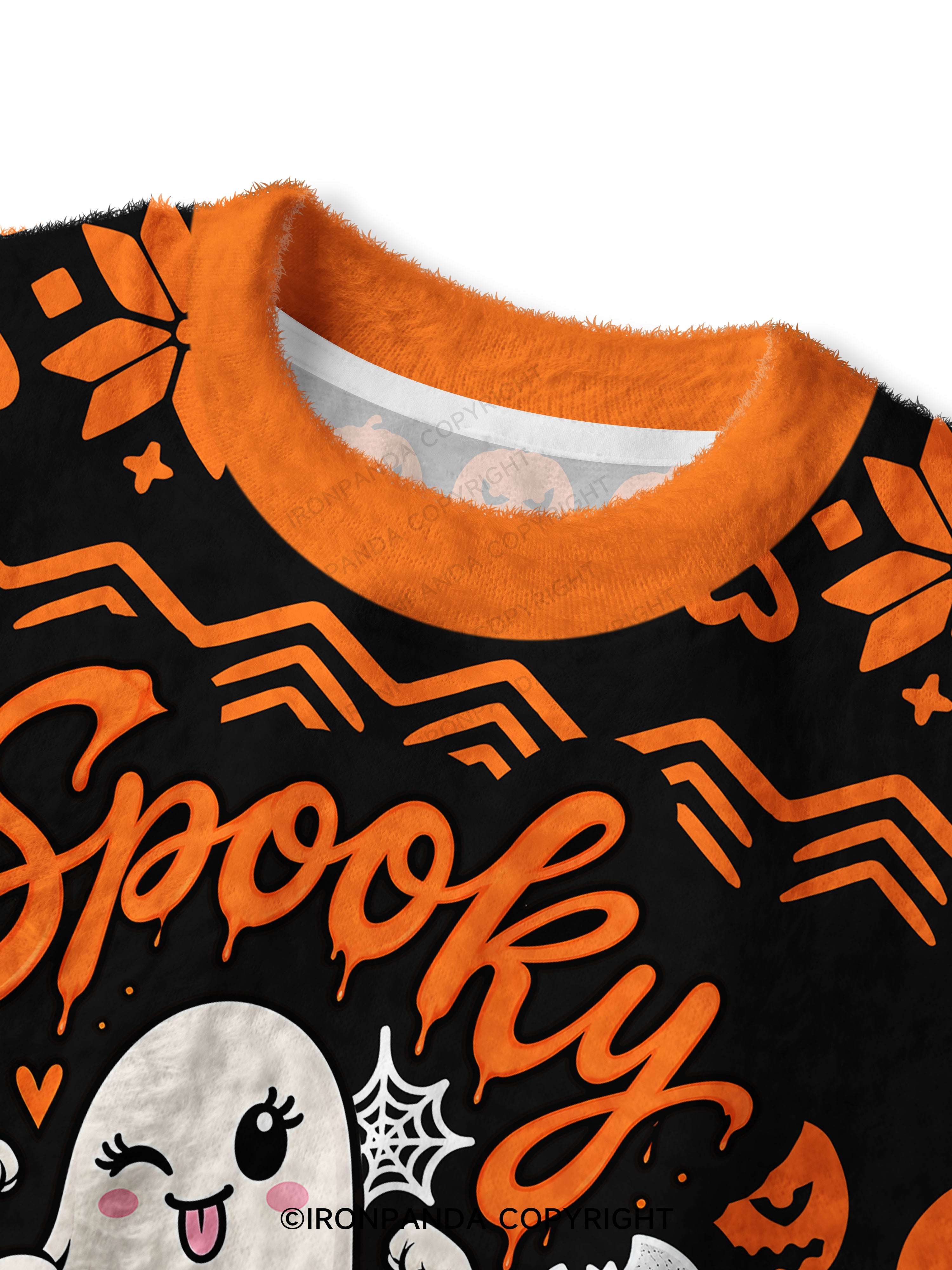 SPOOKY STRONG GIRL CLUB Fuzzy Fleece Crop Sweater