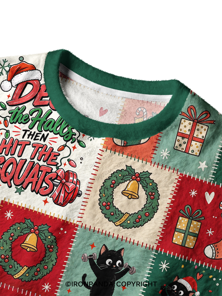 CAT CHRISTMAS WORKOUT Ugly Fuzzy Fleece Sweater