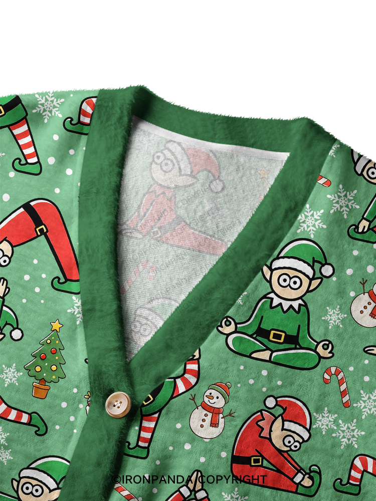 Funny Christmas Elf Ugly Cardigan Sweater