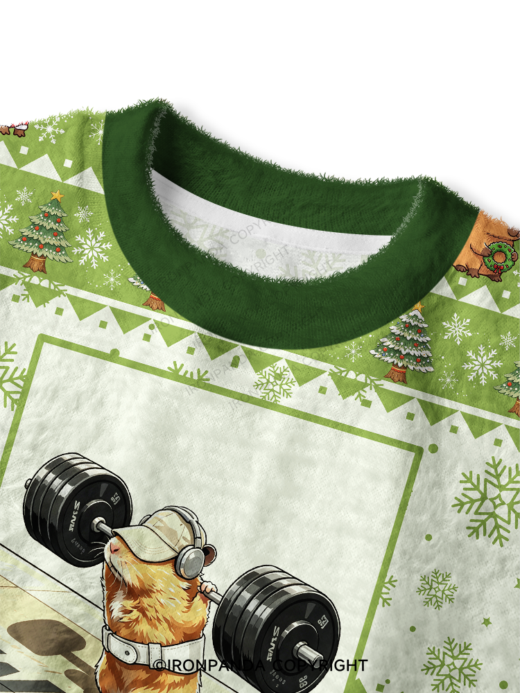 Funny Weightlifting Capybara Fuzzy Fleece Crop Sweater