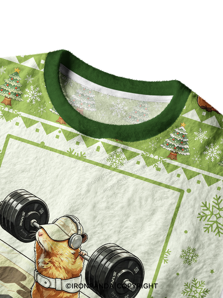 Funny Weightlifting Capybara Ugly Fuzzy Fleece Sweater