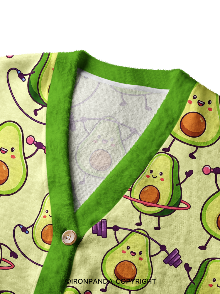CUTE AVOCADO FITNESS PARTY Crop Ugly Cardigan Sweater