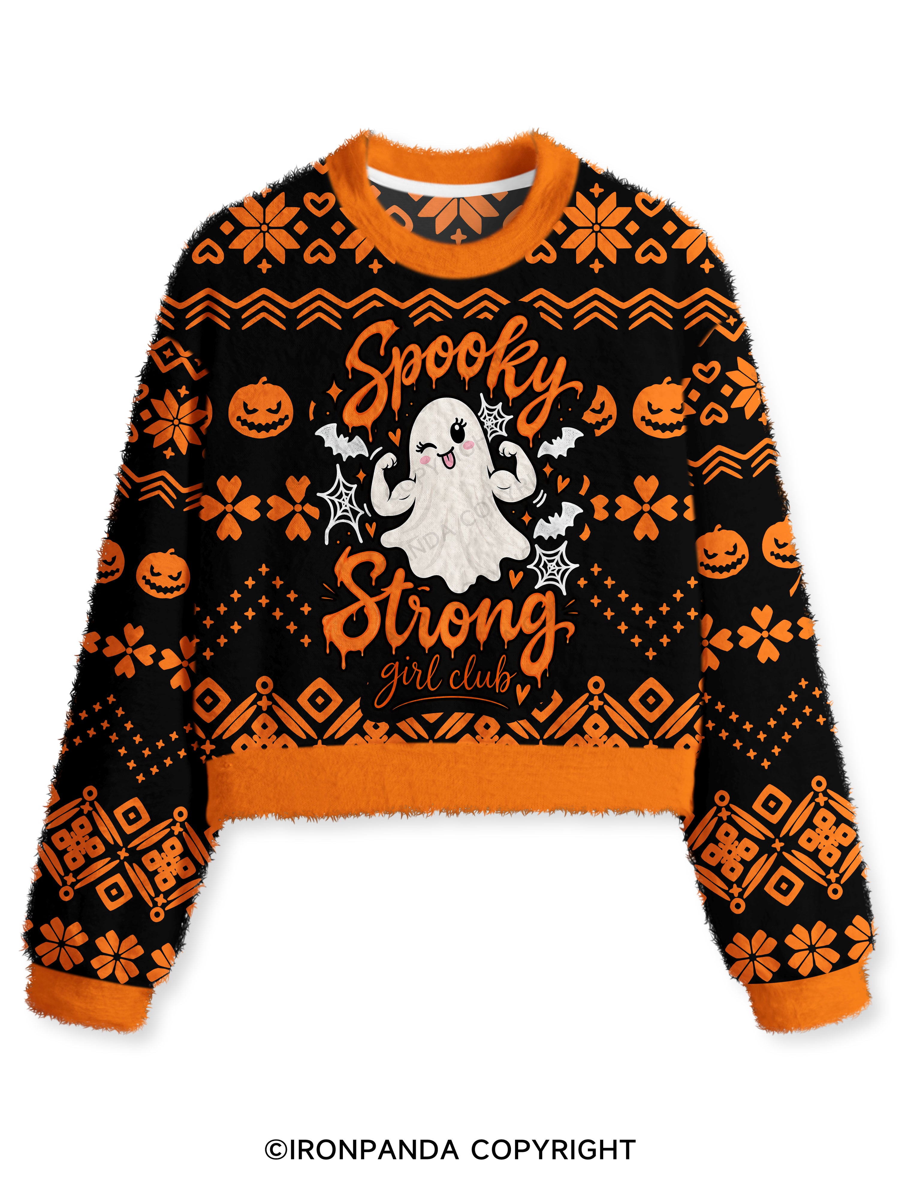 SPOOKY STRONG GIRL CLUB Fuzzy Fleece Crop Sweater