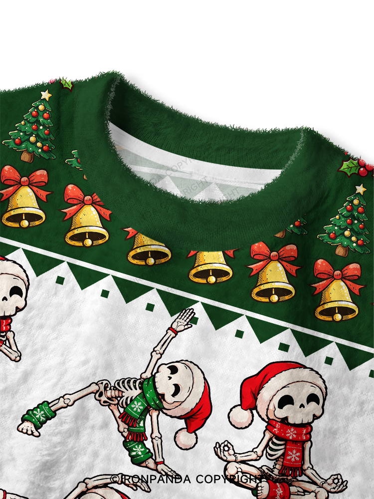 Yoga Skeleton Santa Fuzzy Fleece Crop Sweater