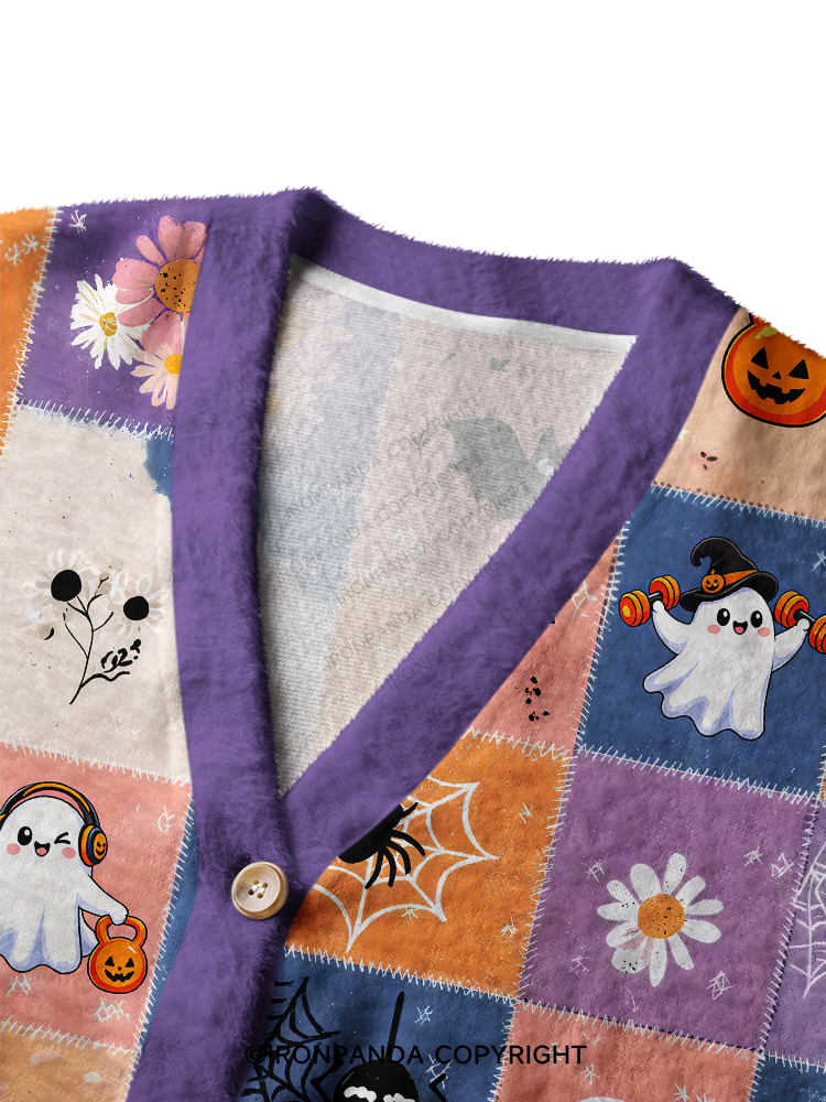 GHOST PATCHWORK HALLOWEEN PARTY Ugly Cardigan Sweater