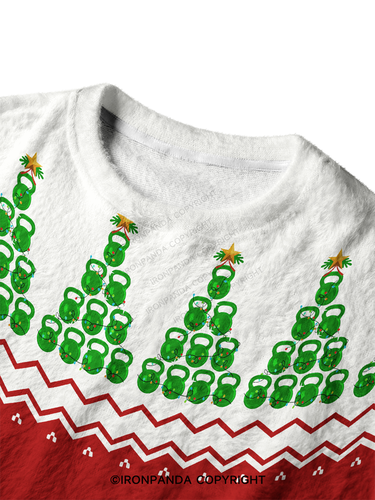 KETTLEBELL CHRISTMAS TREE Ugly Fuzzy Fleece Sweater