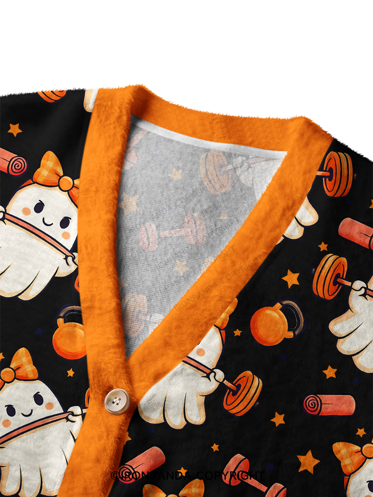 WORKING ON MY BOOTY FUNNY GHOST Crop Ugly Cardigan Sweater