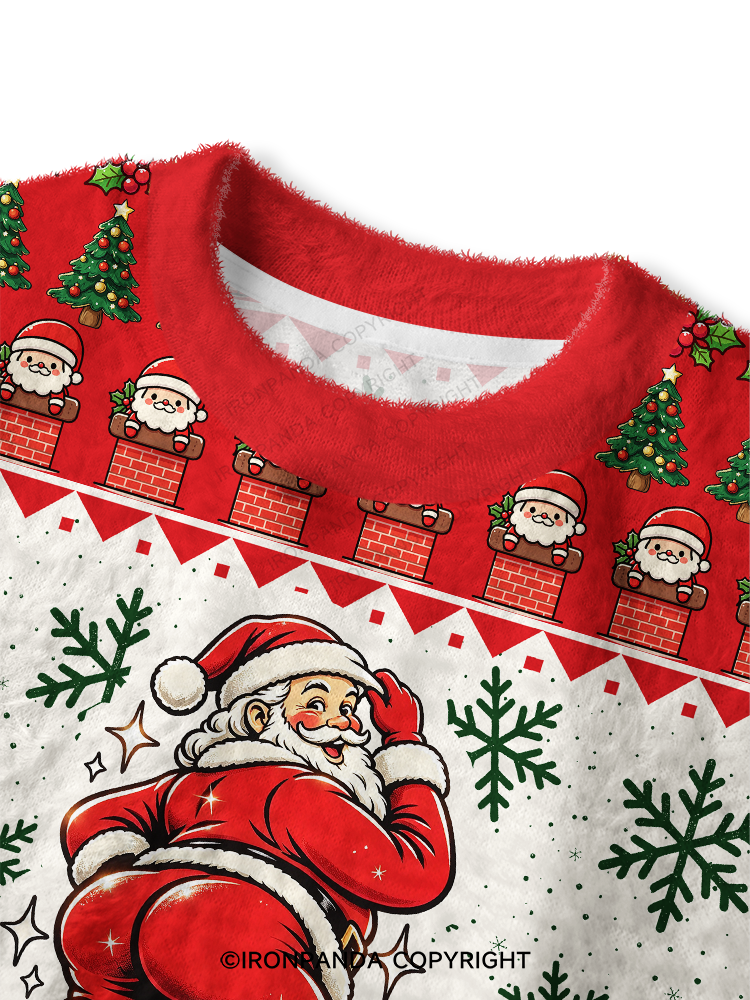 Merry Thiccmas Funny Christmas Fuzzy Fleece Crop Sweater
