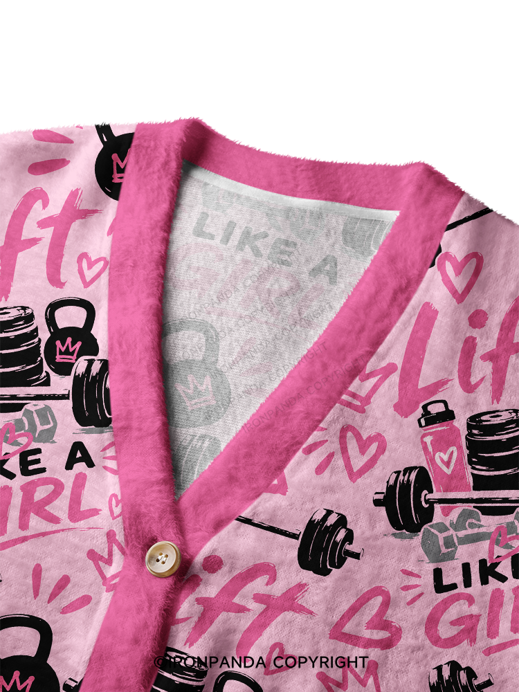 Lift Like a Girl Crop Ugly Cardigan Sweater