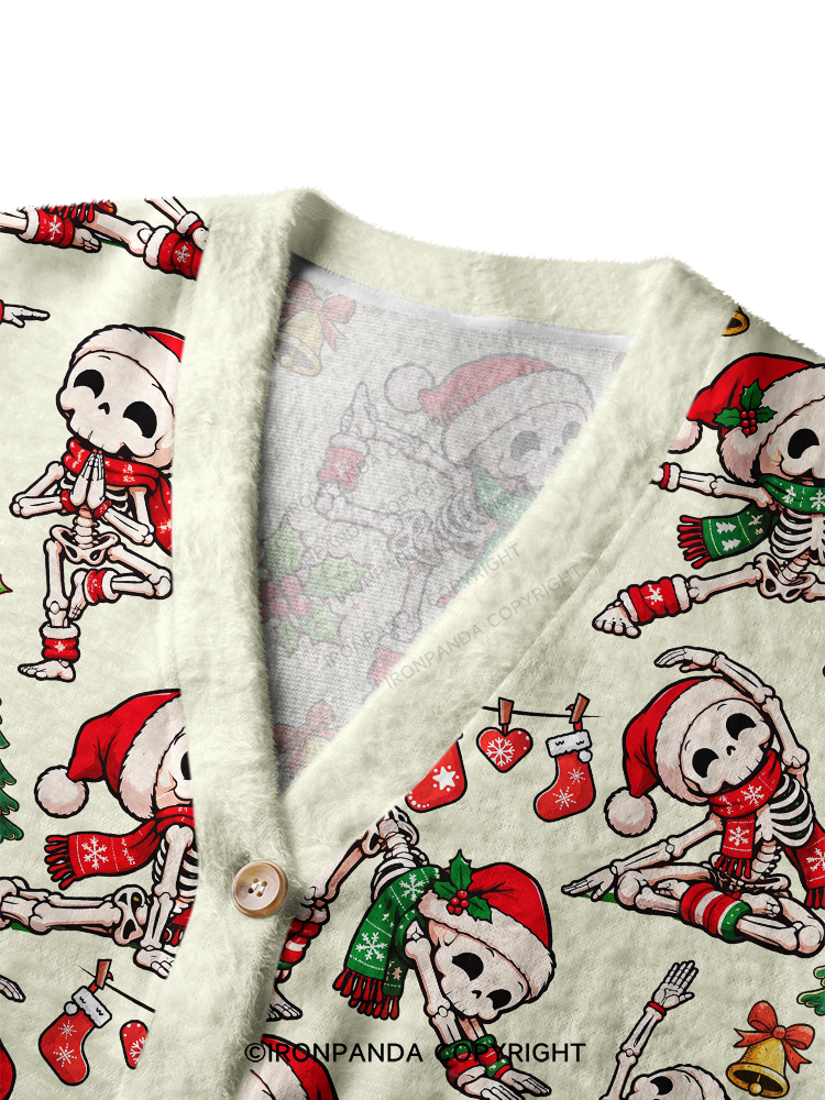 Yoga Skeleton Santa Crop Ugly Cardigan Sweater