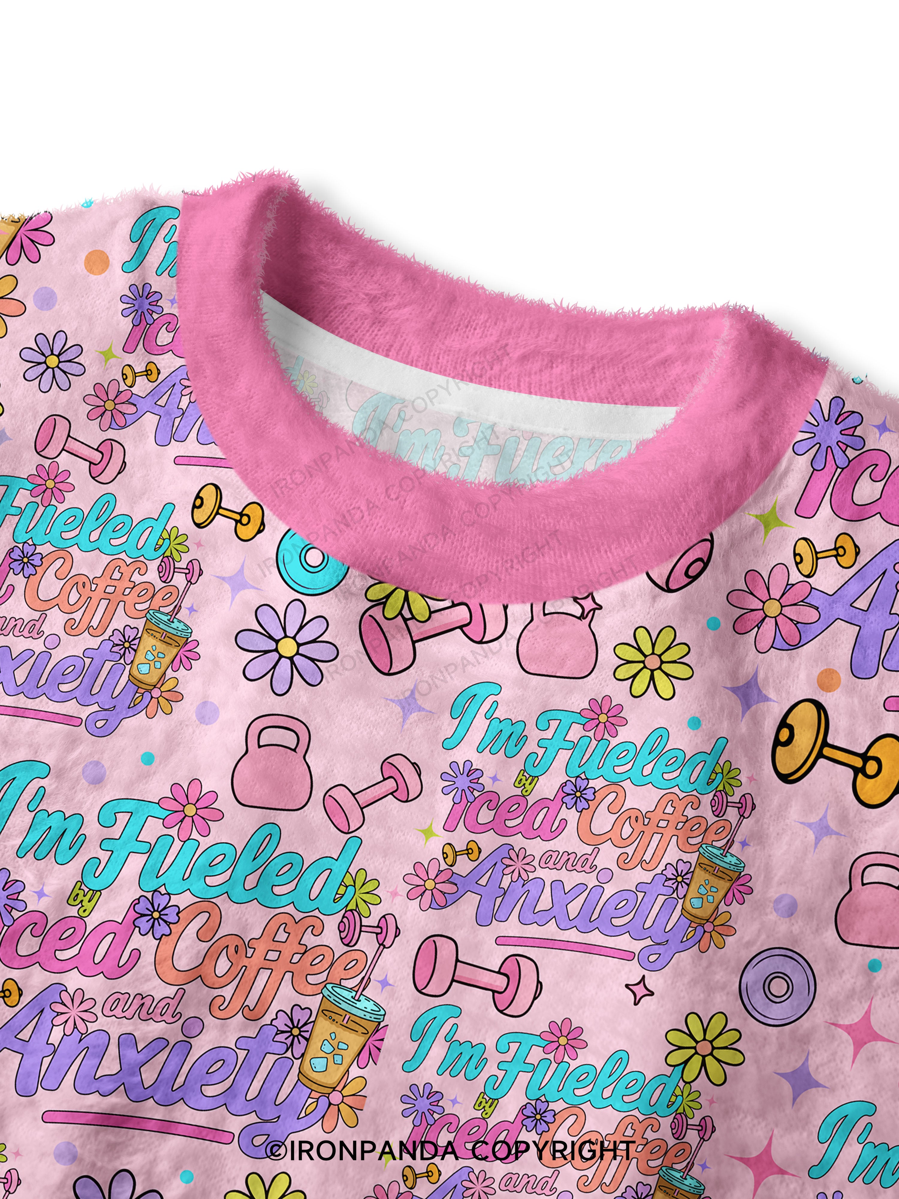Fueled by Iced Coffee and Anxiety Fuzzy Fleece Crop Sweater