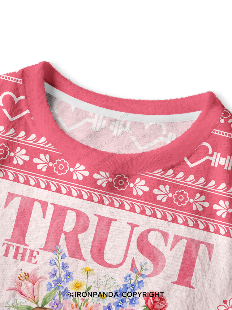 TRUST THE PROCESS Dumbbell Crop Ugly Sweater