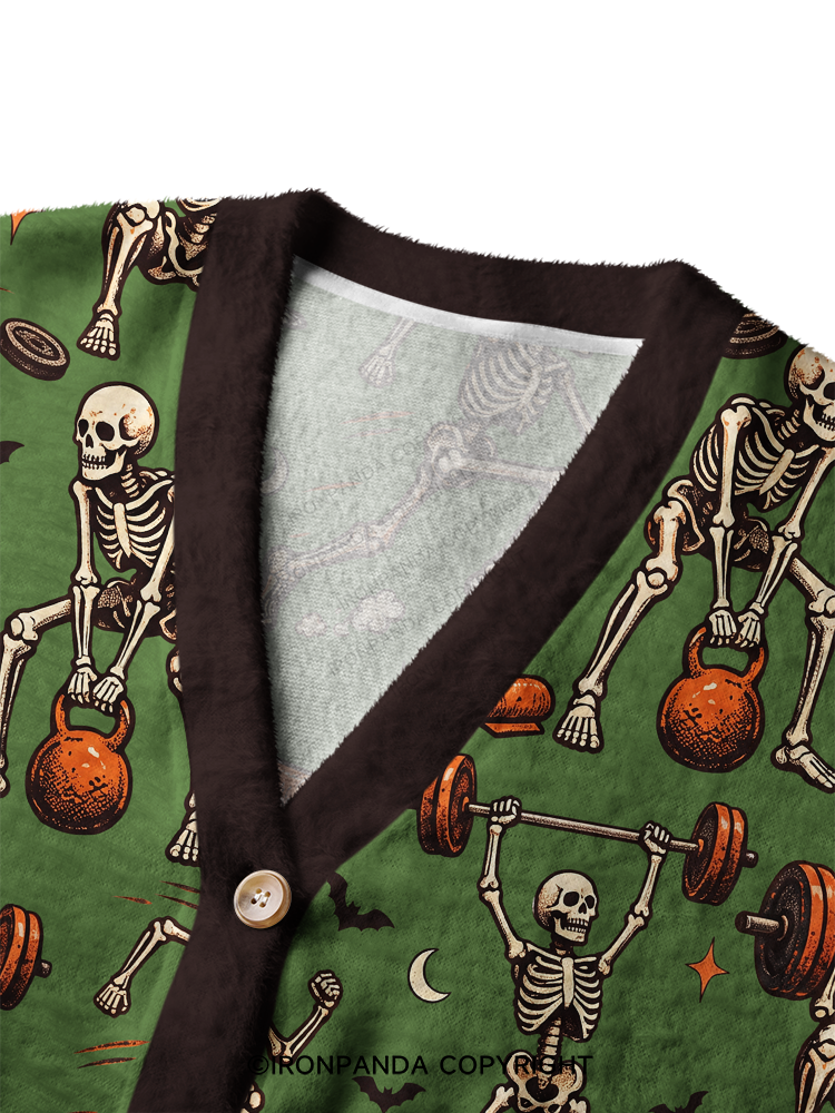 Skeleton Workout Crop Ugly Cardigan Sweater