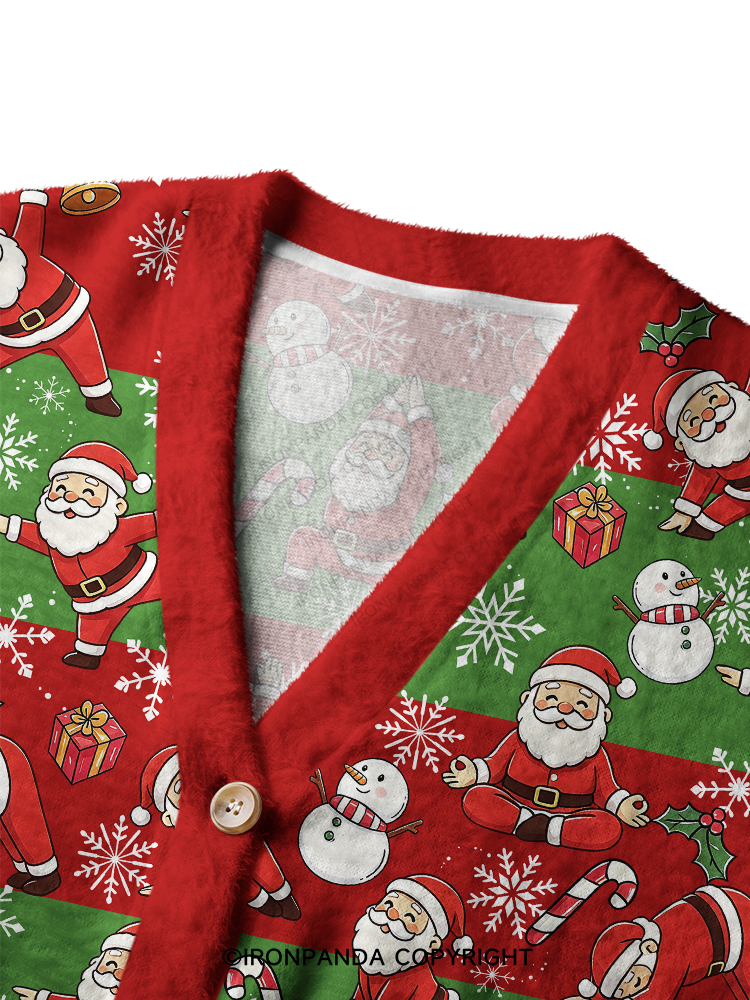 Santa Claus Yoga Poses Christmas Ugly Cardigan Sweater