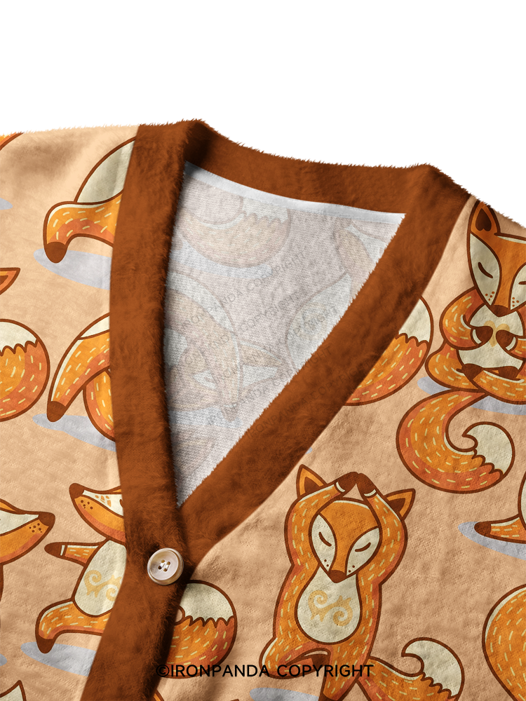 FOREST SPIRIT FOX STRETCH TIME Crop Ugly Cardigan Sweater