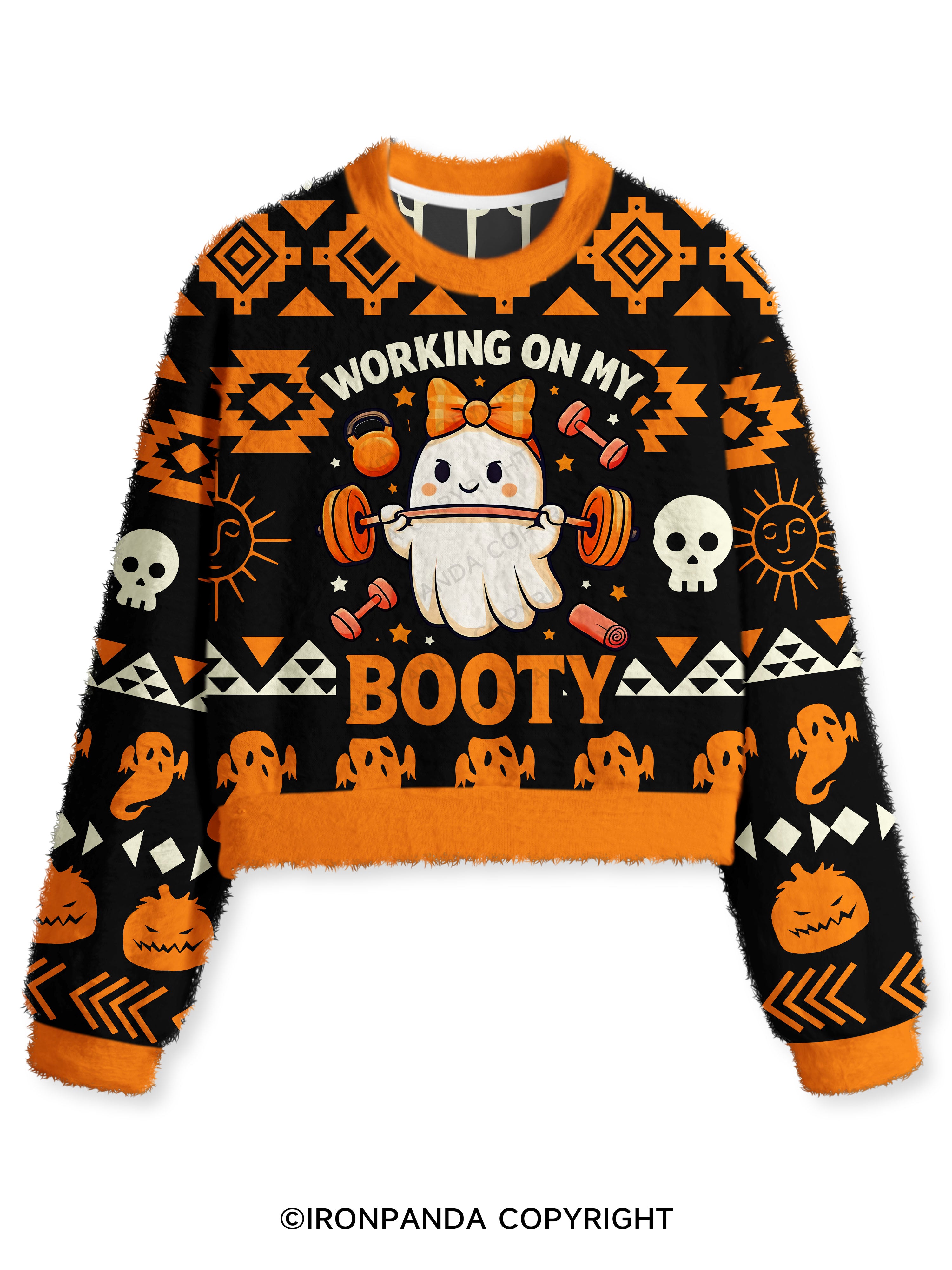 WORKING ON MY BOOTY Fuzzy Fleece Crop Sweater