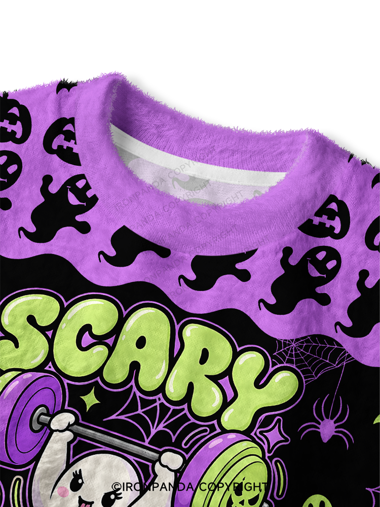 SCARY STRONG HALLOWEEN GHOST Fuzzy Fleece Crop Sweater