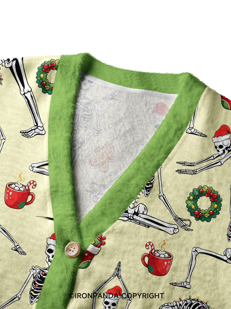 Skeleton Yoga Christmas Ugly Cardigan Sweater