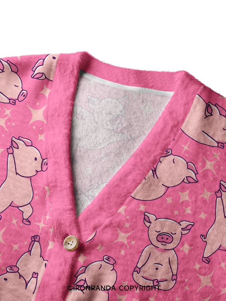YOGA PINK PIGS Ugly Cardigan Sweater