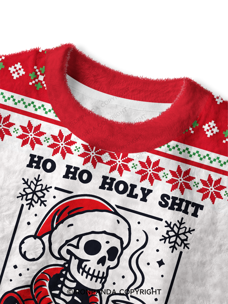 HO HO HOLY SHIT WHAT A YEAR Fuzzy Fleece Crop Sweater