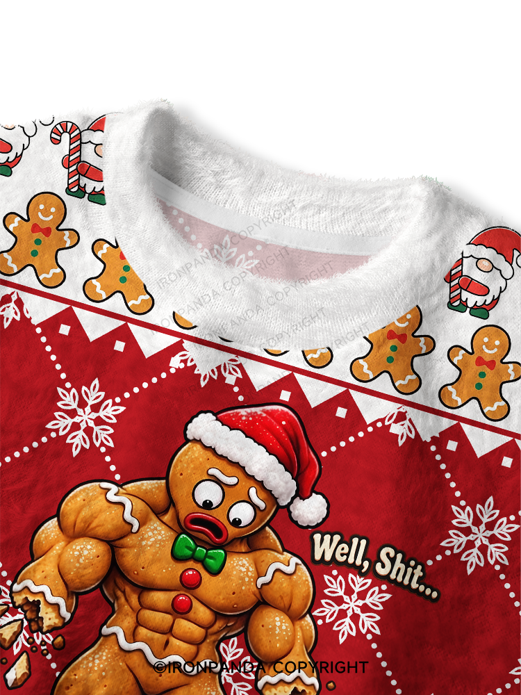 Well Shit Muscular Gingerbread Fuzzy Fleece Crop Sweater