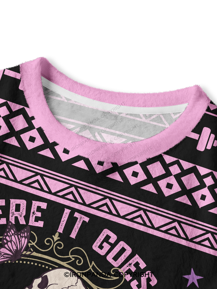 There It Goes My Last Flying Skeleton Crop Ugly Sweater