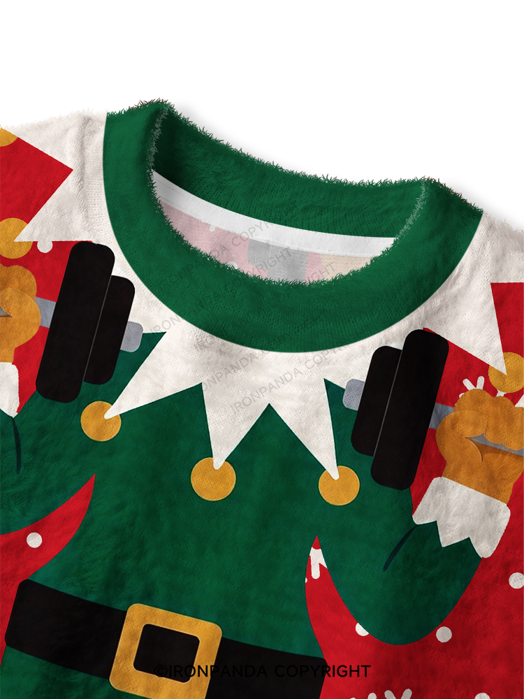 Christmas Elf Fitness Fuzzy Fleece Crop Sweater