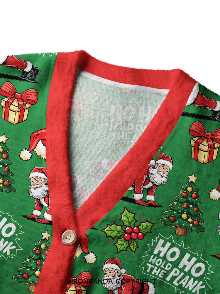 Ho Ho Hold the Plank Crop Ugly Cardigan Sweater