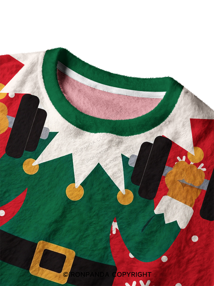 Christmas Elf Fitness Ugly Fuzzy Fleece Sweater