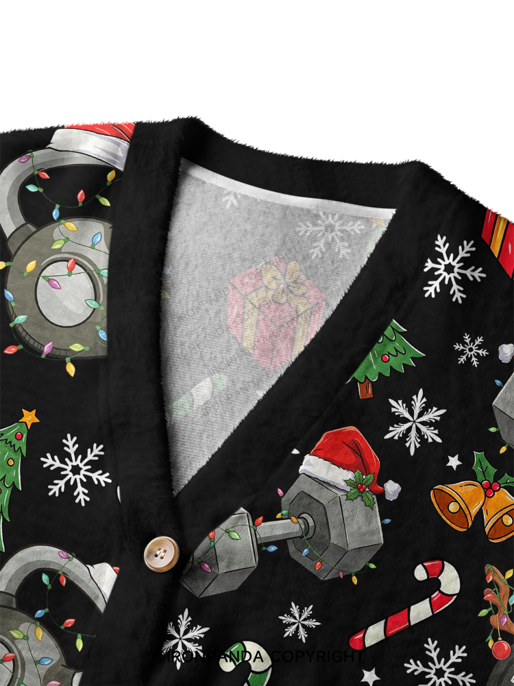 Kettlebell Christmas Crop Ugly Cardigan Sweater