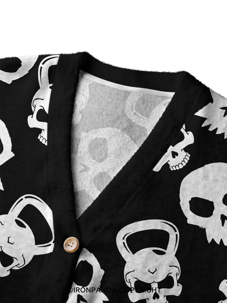 DARK SKULL KETTLEBELL Crop Ugly Cardigan Sweater