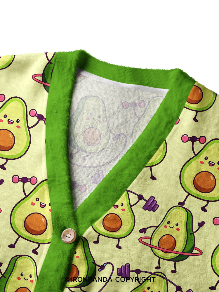 CUTE AVOCADO FITNESS PARTY Ugly Cardigan Sweater