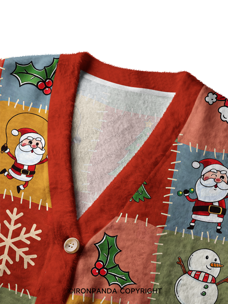 FITNESS SANTA PATCHWORK CHRISTMAS PATTERN Ugly Cardigan Sweater